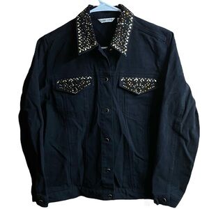 VTG Laura Ashley Black With Sequins Denim Button Down Jacket Size Small